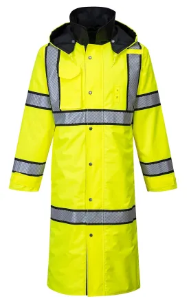 Portwest UH447 Waterproof Reversible Raincoat Hi Vis Reflective Long Safety Rain Jacket Yellow/Black, 3X-Large