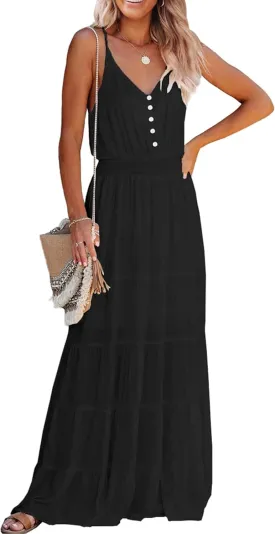 PRETTYGARDEN Sundress for Women 2025 Summer Spaghetti Strap Sleeveless High Waist Beach Long Maxi Dresses