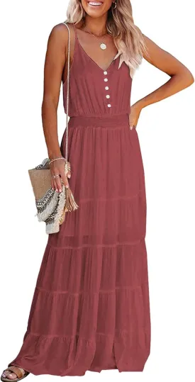 PRETTYGARDEN Sundress for Women 2025 Summer Spaghetti Strap Sleeveless High Waist Beach Long Maxi Dresses