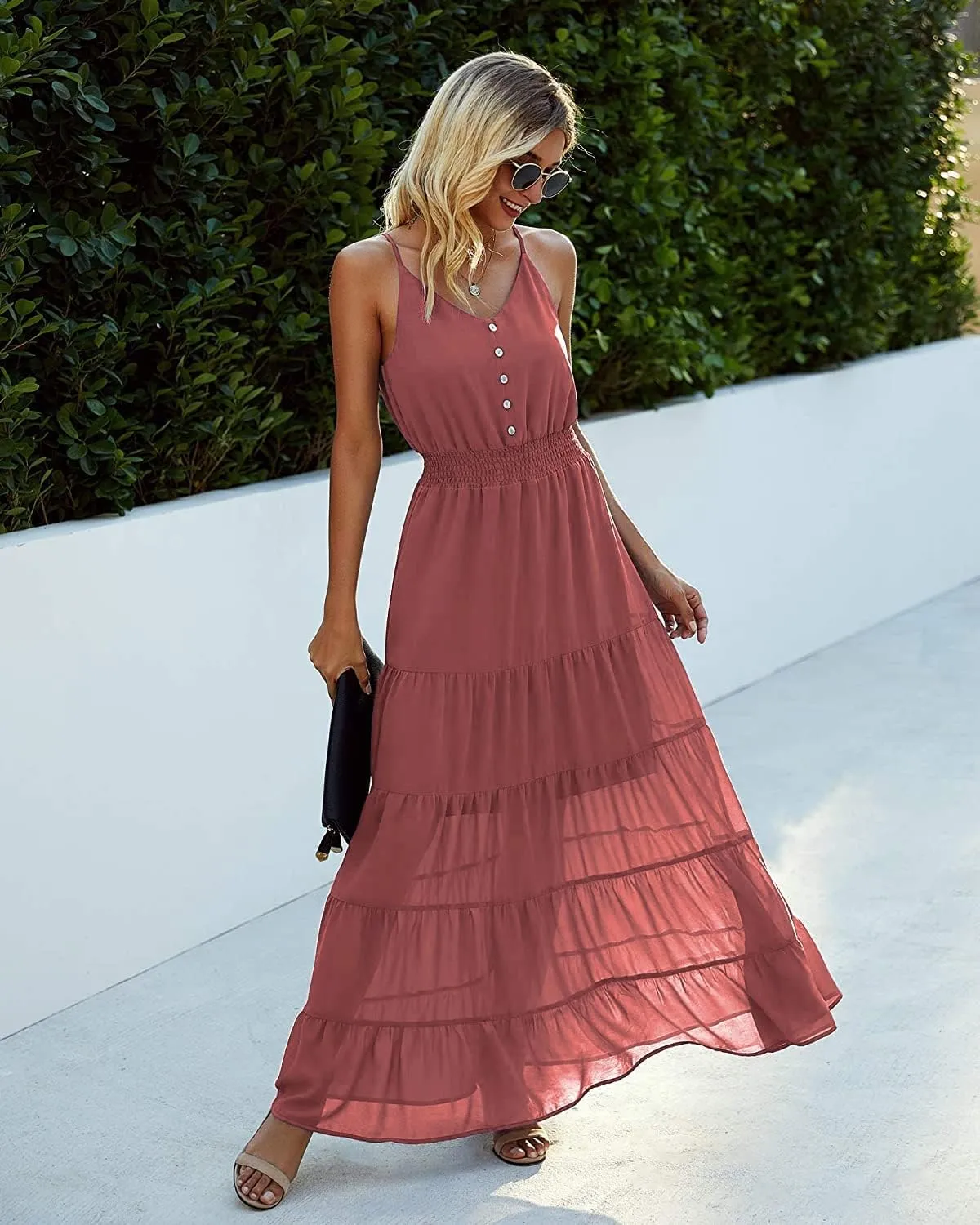 PRETTYGARDEN Sundress for Women 2025 Summer Spaghetti Strap Sleeveless High Waist Beach Long Maxi Dresses