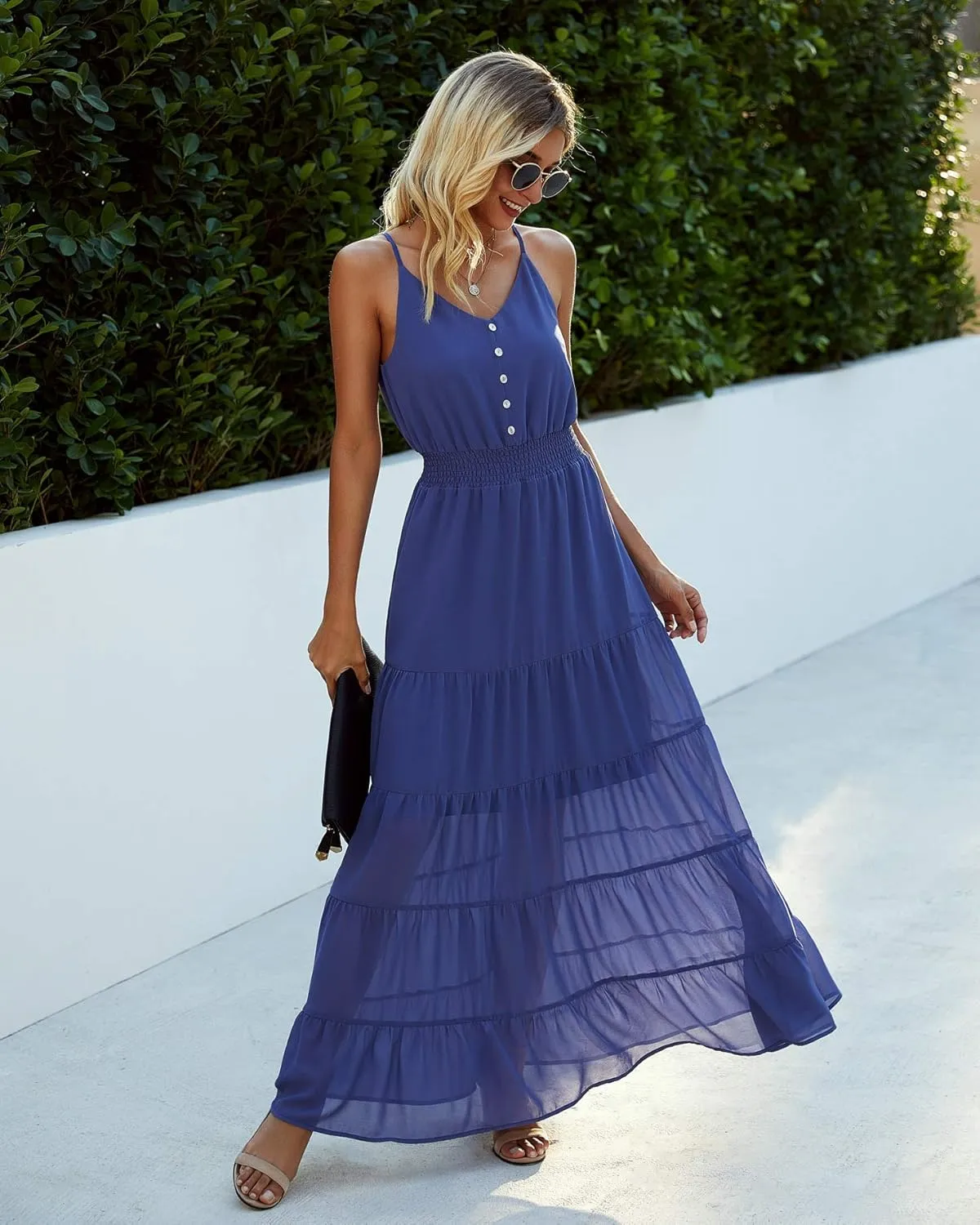 PRETTYGARDEN Sundress for Women 2025 Summer Spaghetti Strap Sleeveless High Waist Beach Long Maxi Dresses