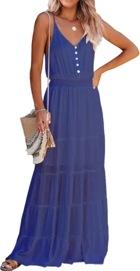 PRETTYGARDEN Sundress for Women 2025 Summer Spaghetti Strap Sleeveless High Waist Beach Long Maxi Dresses