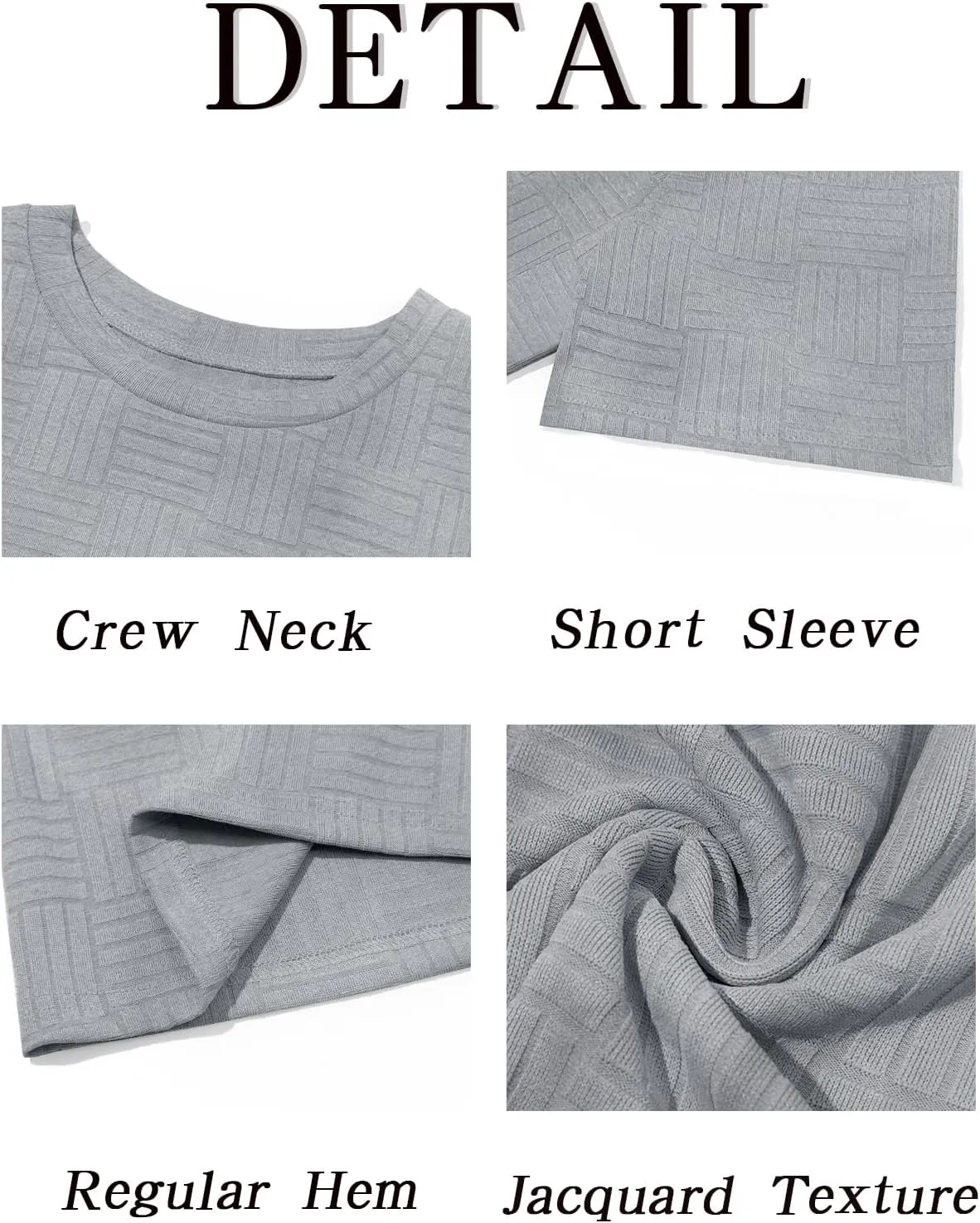 Runcati Men's Casual T-Shirts Short Sleeve Crew Neck Summer Stretchy Shirt Textured Jacquard Tops
