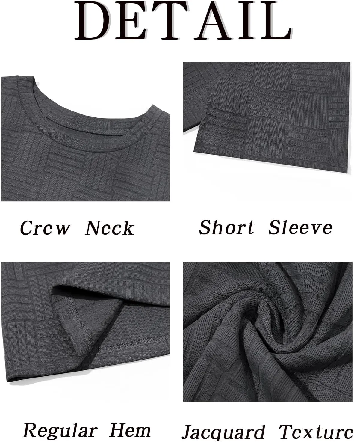 Runcati Men's Casual T-Shirts Short Sleeve Crew Neck Summer Stretchy Shirt Textured Jacquard Tops