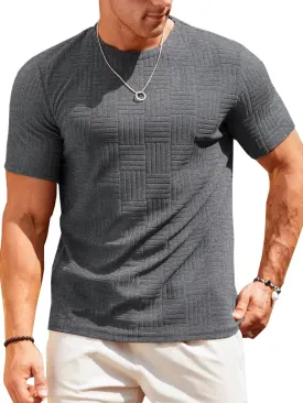 Runcati Men's Casual T-Shirts Short Sleeve Crew Neck Summer Stretchy Shirt Textured Jacquard Tops