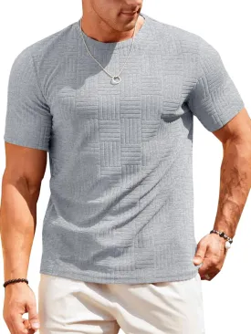Runcati Men's Casual T-Shirts Short Sleeve Crew Neck Summer Stretchy Shirt Textured Jacquard Tops