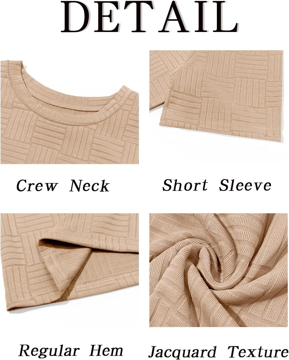 Runcati Men's Casual T-Shirts Short Sleeve Crew Neck Summer Stretchy Shirt Textured Jacquard Tops