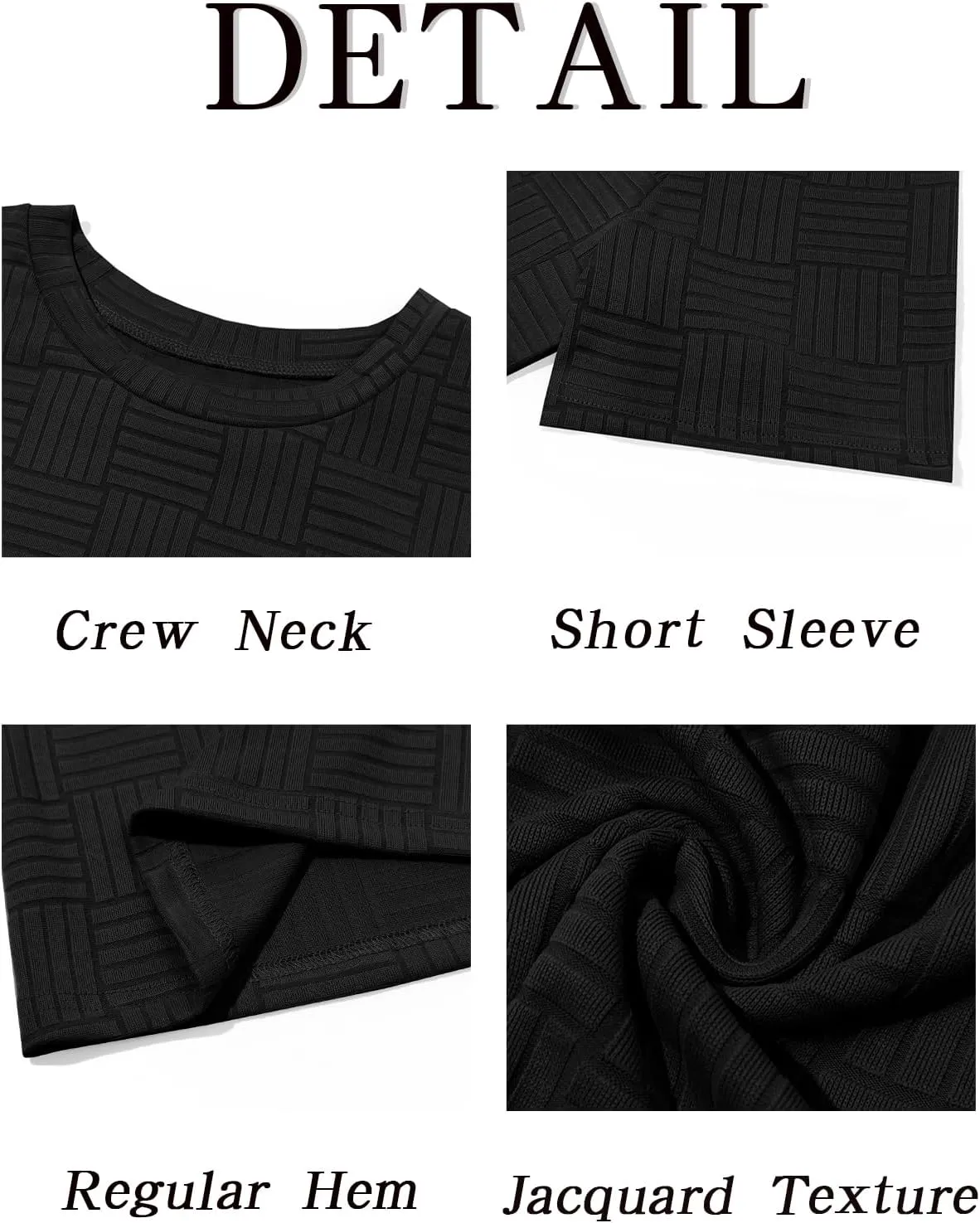 Runcati Men's Casual T-Shirts Short Sleeve Crew Neck Summer Stretchy Shirt Textured Jacquard Tops