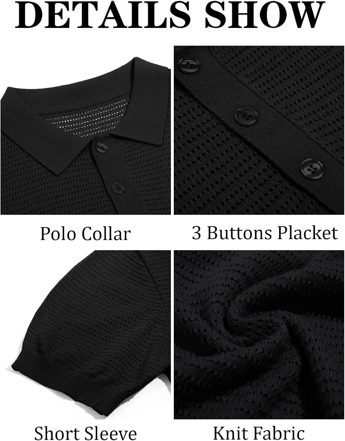 Runcati Mens Knit Polo Shirts Short Sleeve Casual Hollow Out Shirt Texture Classic Golf Polo