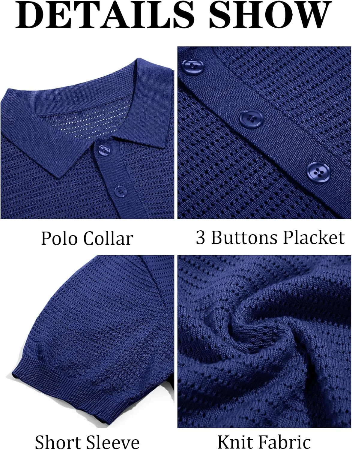 Runcati Mens Knit Polo Shirts Short Sleeve Casual Hollow Out Shirt Texture Classic Golf Polo
