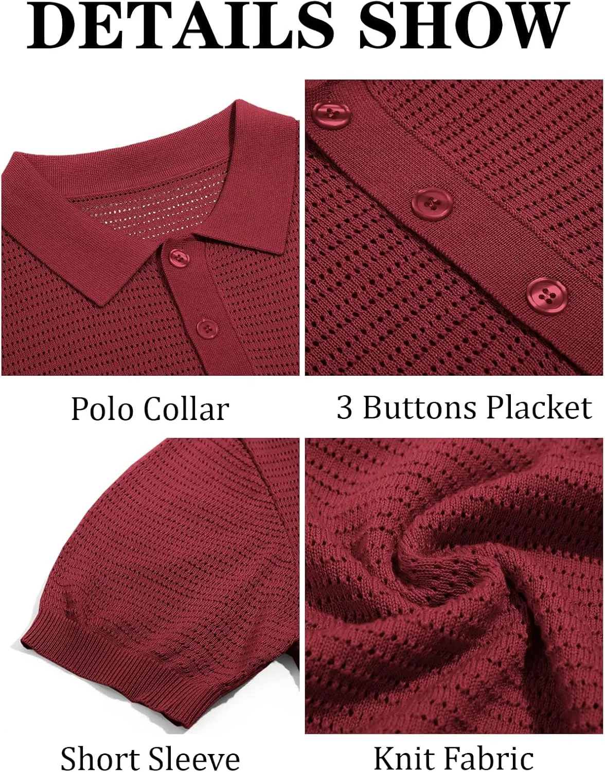 Runcati Mens Knit Polo Shirts Short Sleeve Casual Hollow Out Shirt Texture Classic Golf Polo