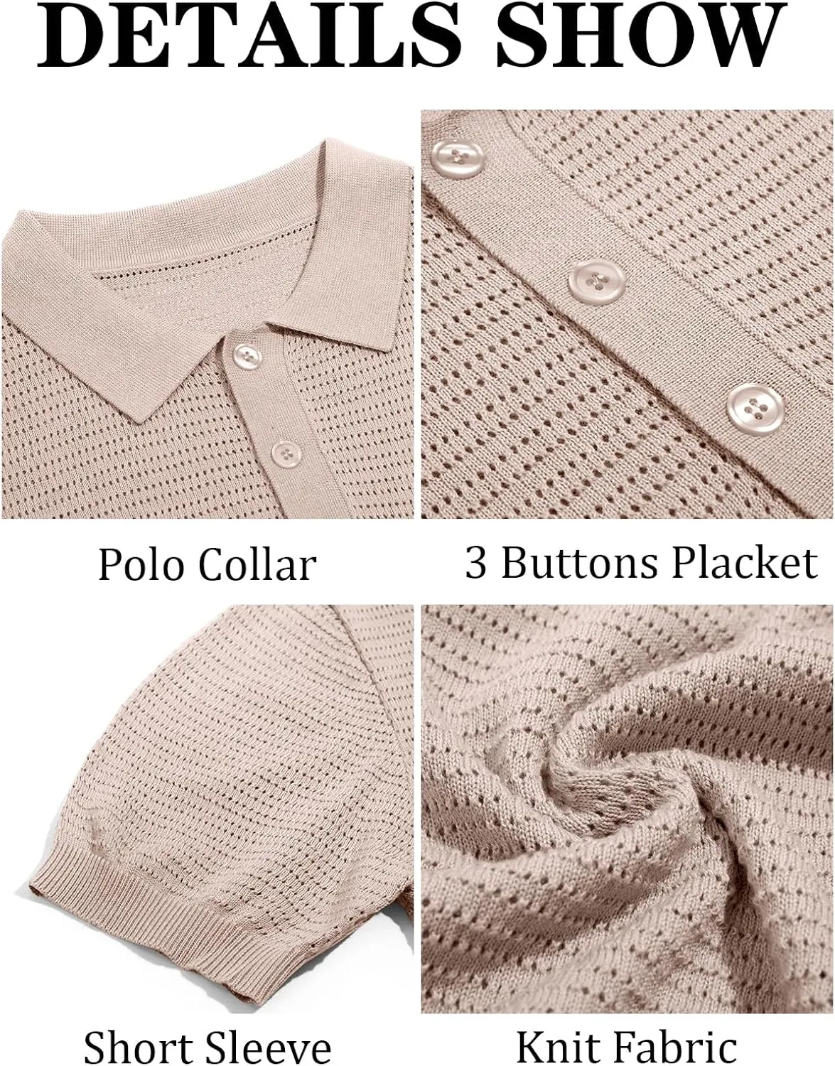 Runcati Mens Knit Polo Shirts Short Sleeve Casual Hollow Out Shirt Texture Classic Golf Polo