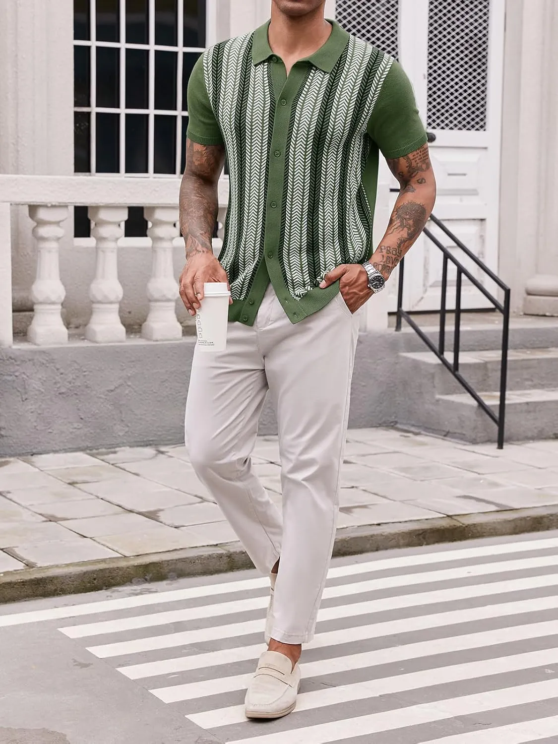 Runcati Mens Knit Polo Shirts Vintage Casual Short Sleeve Shirt Golf Button Down Old Money Sweater