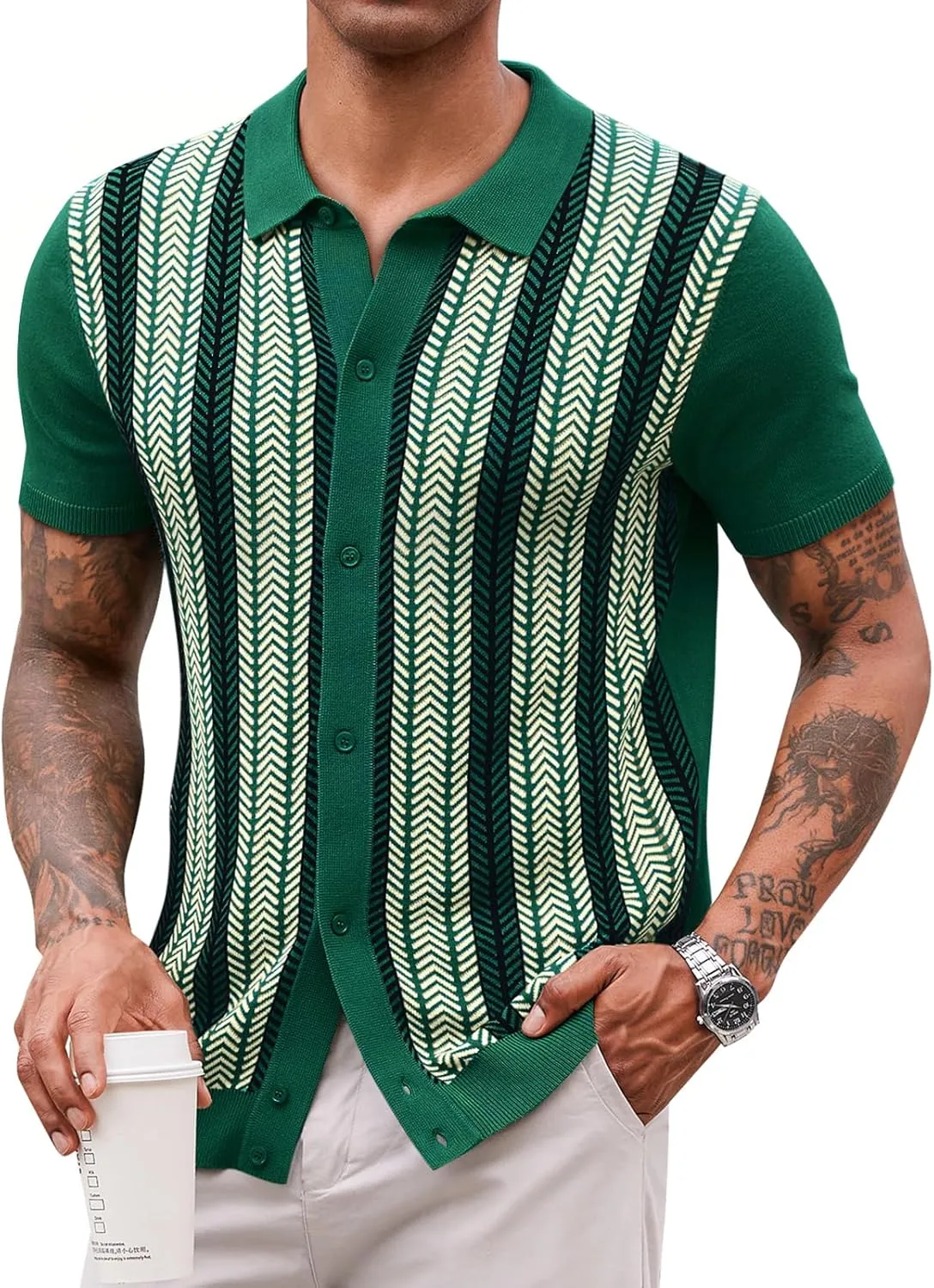 Runcati Mens Knit Polo Shirts Vintage Casual Short Sleeve Shirt Golf Button Down Old Money Sweater