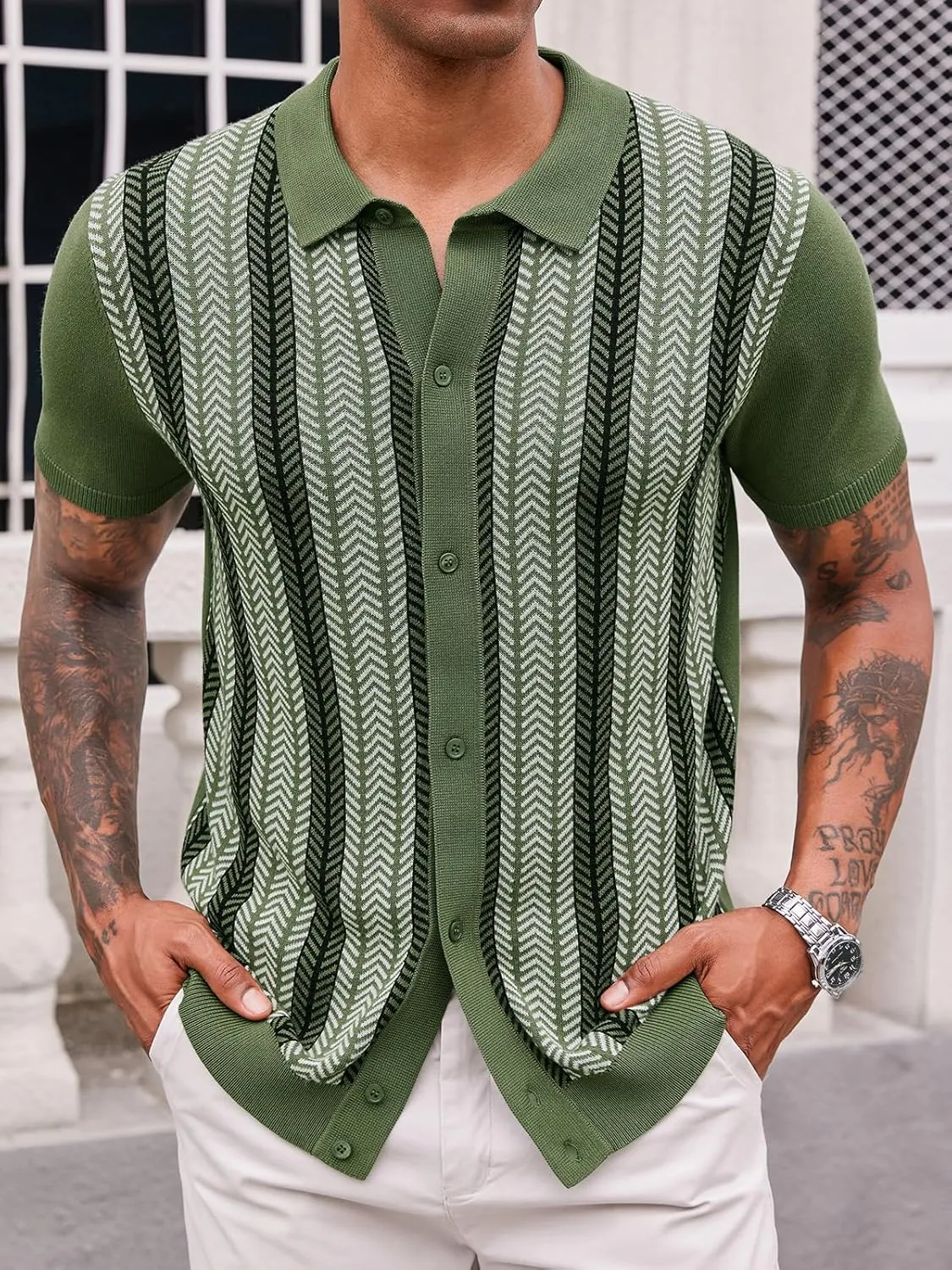 Runcati Mens Knit Polo Shirts Vintage Casual Short Sleeve Shirt Golf Button Down Old Money Sweater