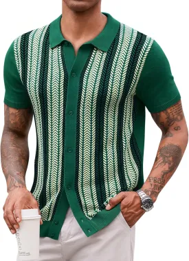 Runcati Mens Knit Polo Shirts Vintage Casual Short Sleeve Shirt Golf Button Down Old Money Sweater