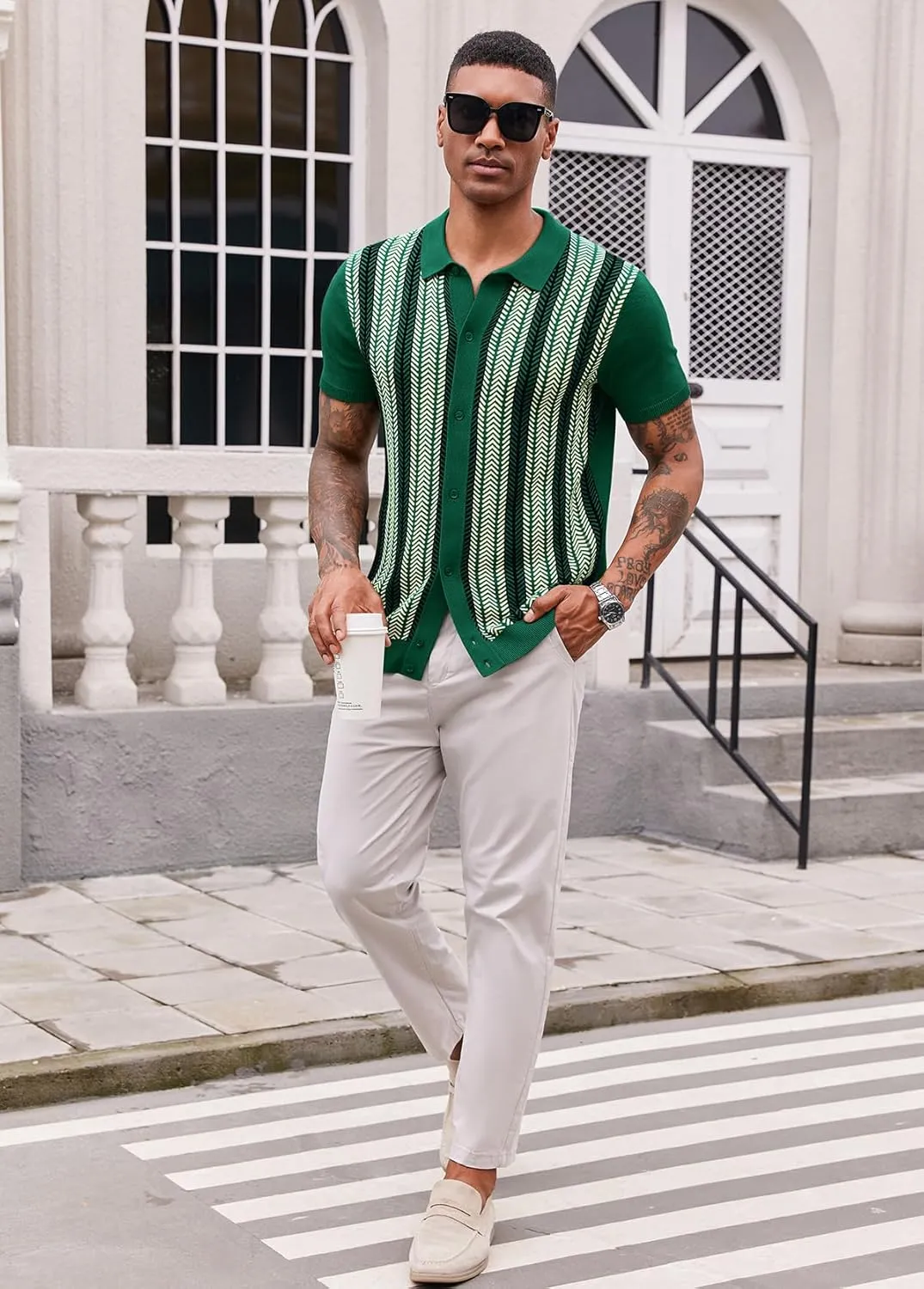 Runcati Mens Knit Polo Shirts Vintage Casual Short Sleeve Shirt Golf Button Down Old Money Sweater