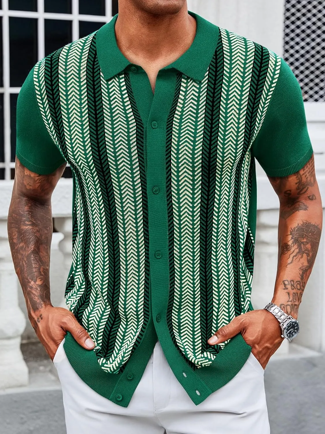Runcati Mens Knit Polo Shirts Vintage Casual Short Sleeve Shirt Golf Button Down Old Money Sweater