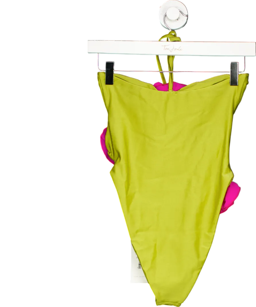 SAME Los Angeles Green / Fuchsia Rose Cut Out One Piece Swimsuit UK XS