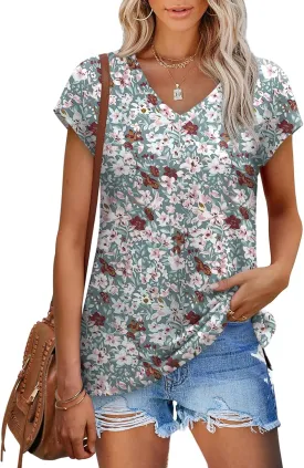 SAMPEEL Womens Summer Tops 2025 Cap Sleeve Trendy Tank Tops V Neck Loose Fit Shirts