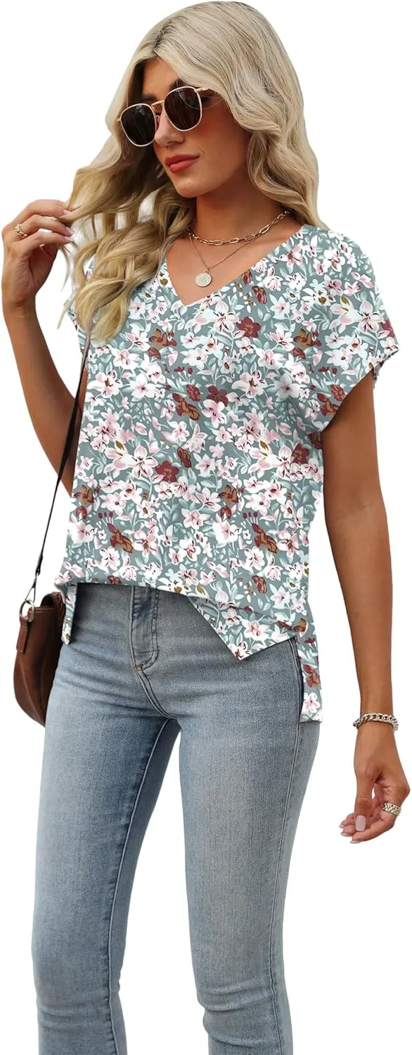 SAMPEEL Womens Summer Tops 2025 Cap Sleeve Trendy Tank Tops V Neck Loose Fit Shirts