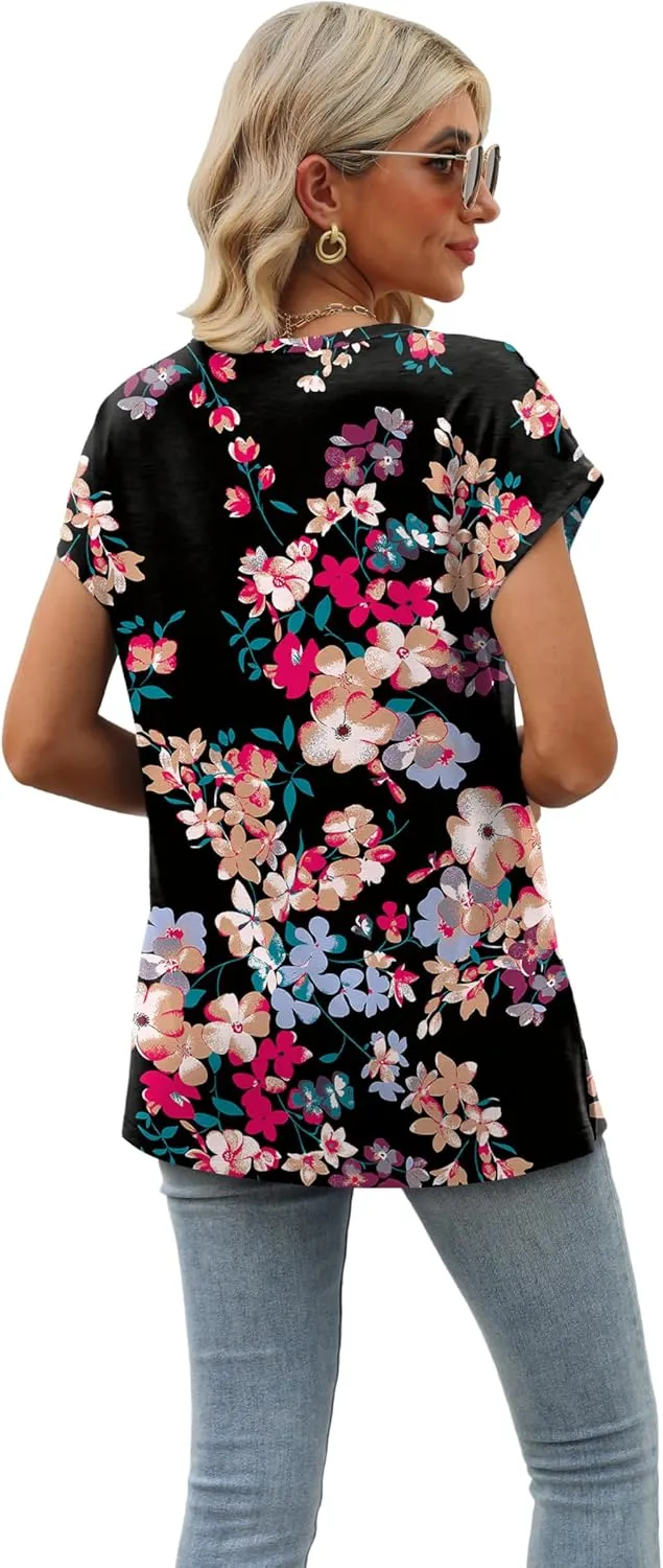 SAMPEEL Womens Summer Tops 2025 Cap Sleeve Trendy Tank Tops V Neck Loose Fit Shirts
