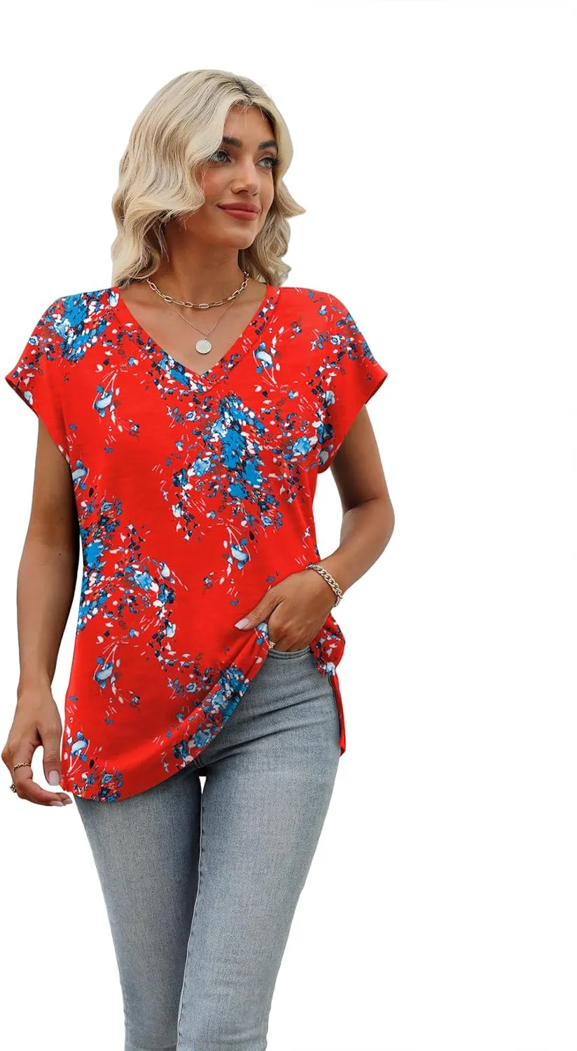SAMPEEL Womens Summer Tops 2025 Cap Sleeve Trendy Tank Tops V Neck Loose Fit Shirts