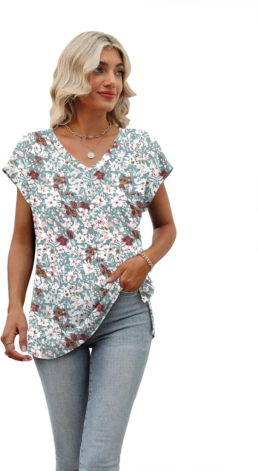 SAMPEEL Womens Summer Tops 2025 Cap Sleeve Trendy Tank Tops V Neck Loose Fit Shirts