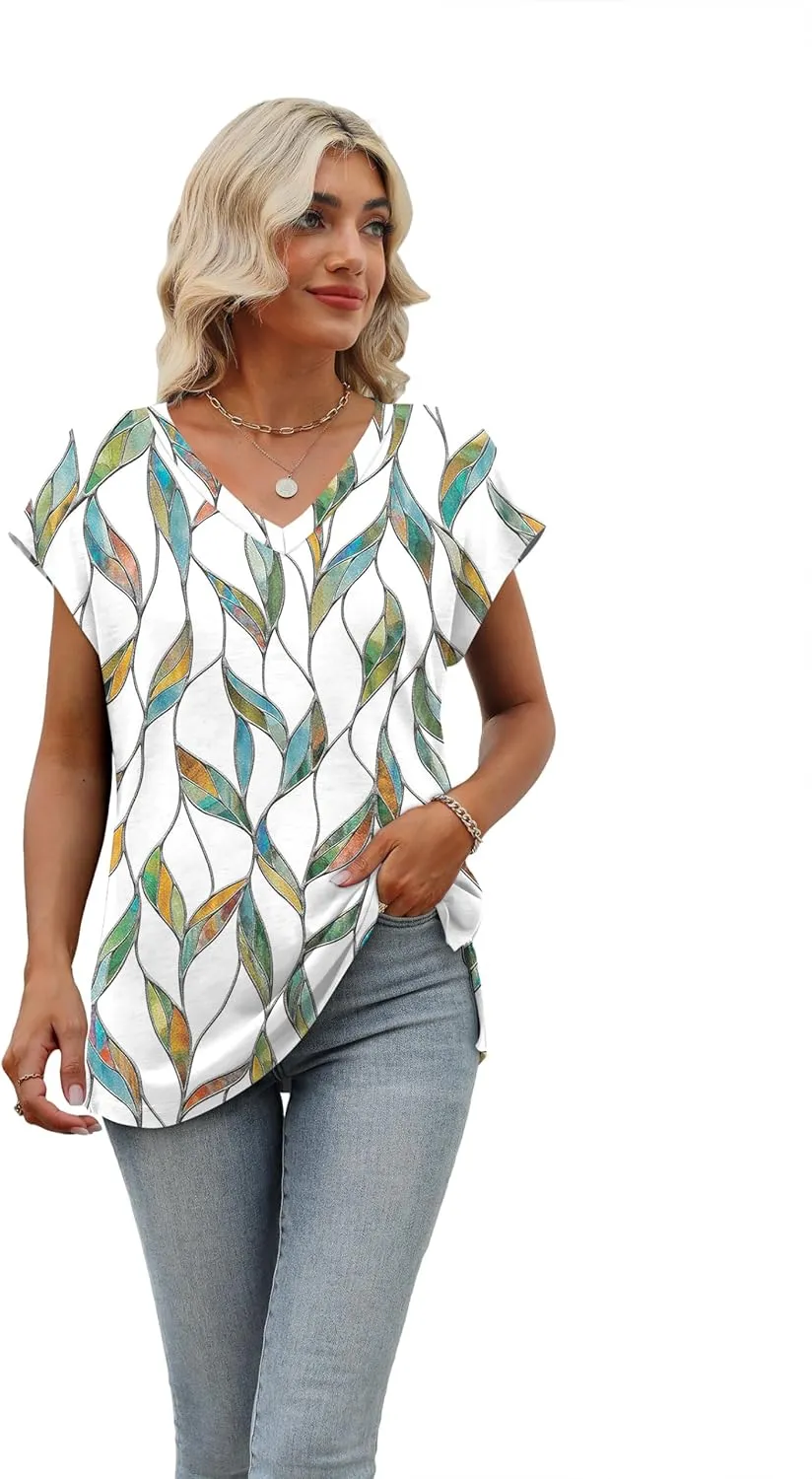 SAMPEEL Womens Summer Tops 2025 Cap Sleeve Trendy Tank Tops V Neck Loose Fit Shirts