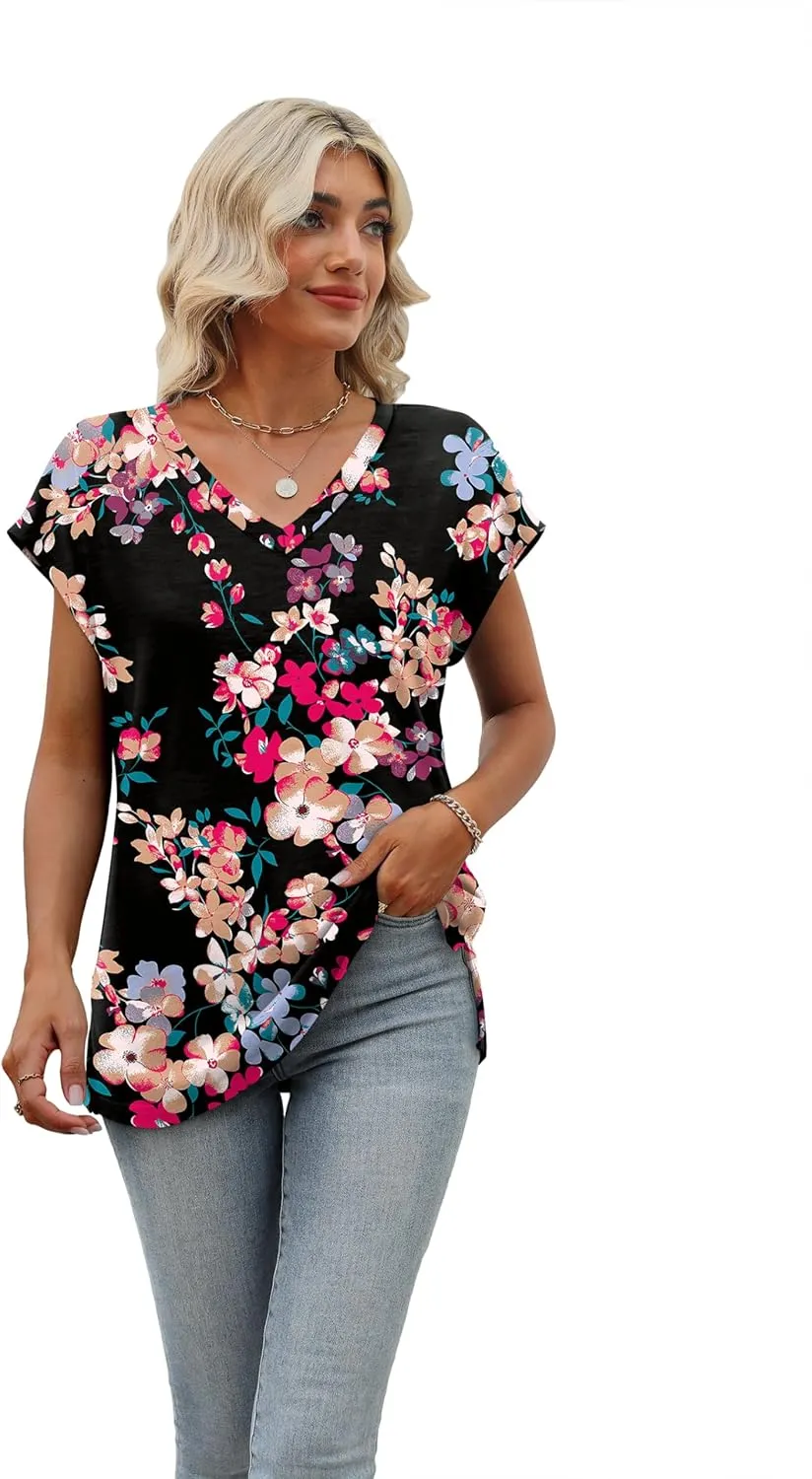 SAMPEEL Womens Summer Tops 2025 Cap Sleeve Trendy Tank Tops V Neck Loose Fit Shirts