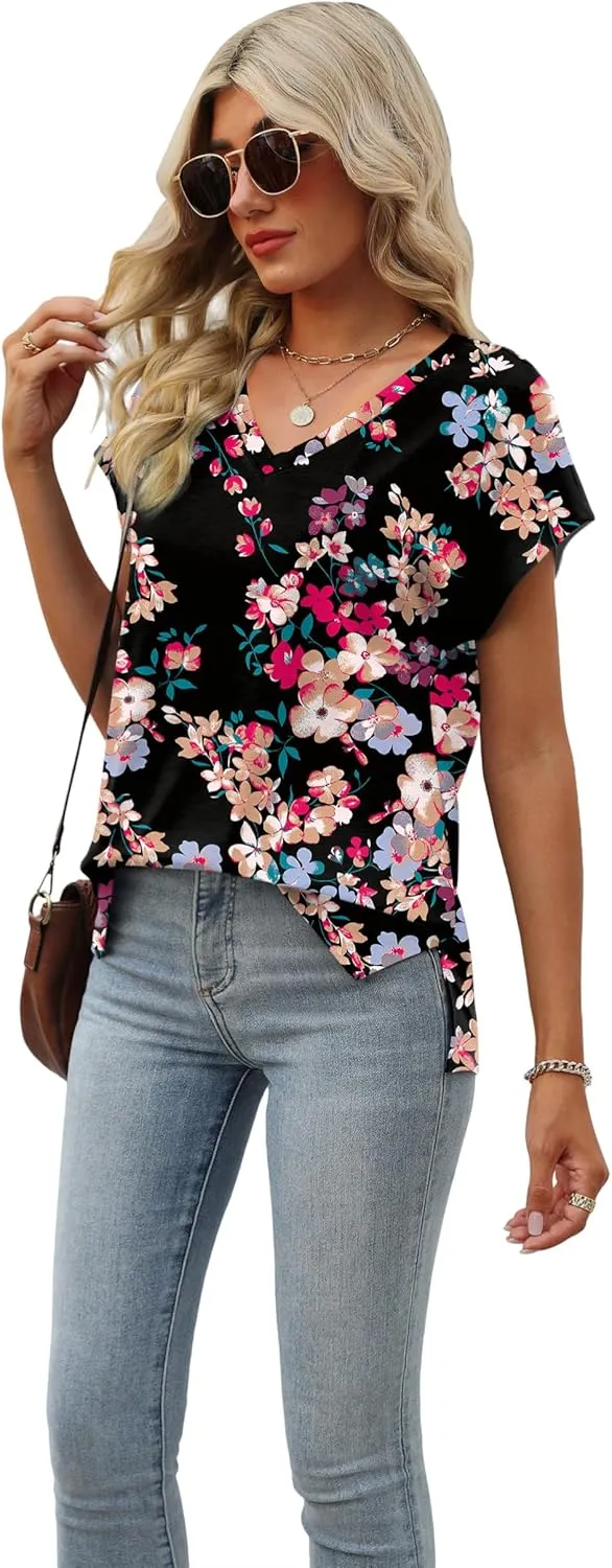 SAMPEEL Womens Summer Tops 2025 Cap Sleeve Trendy Tank Tops V Neck Loose Fit Shirts