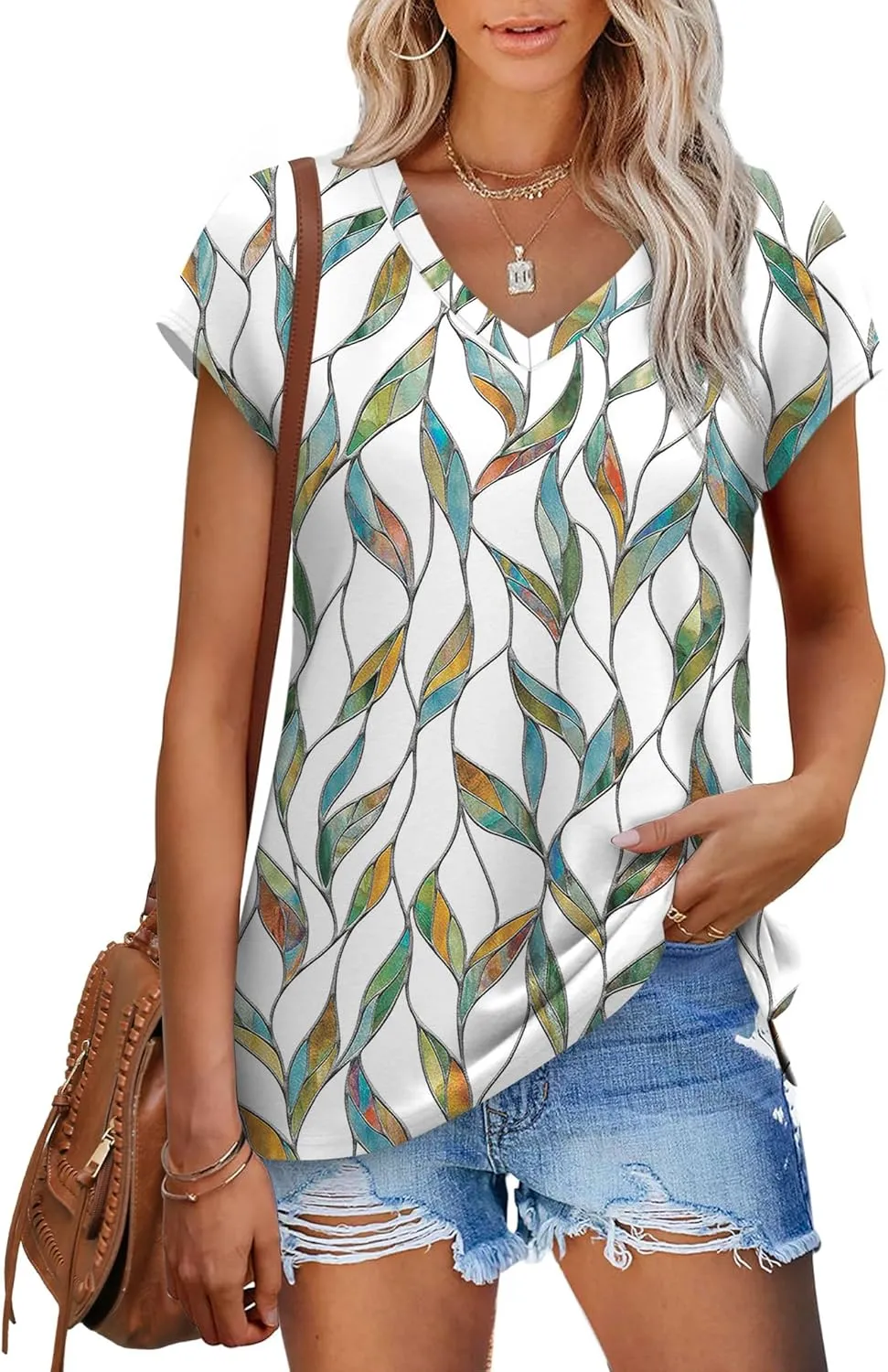 SAMPEEL Womens Summer Tops 2025 Cap Sleeve Trendy Tank Tops V Neck Loose Fit Shirts