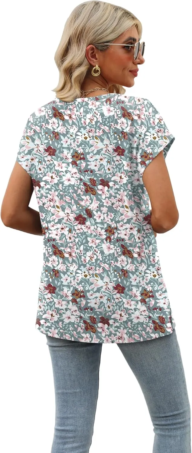 SAMPEEL Womens Summer Tops 2025 Cap Sleeve Trendy Tank Tops V Neck Loose Fit Shirts