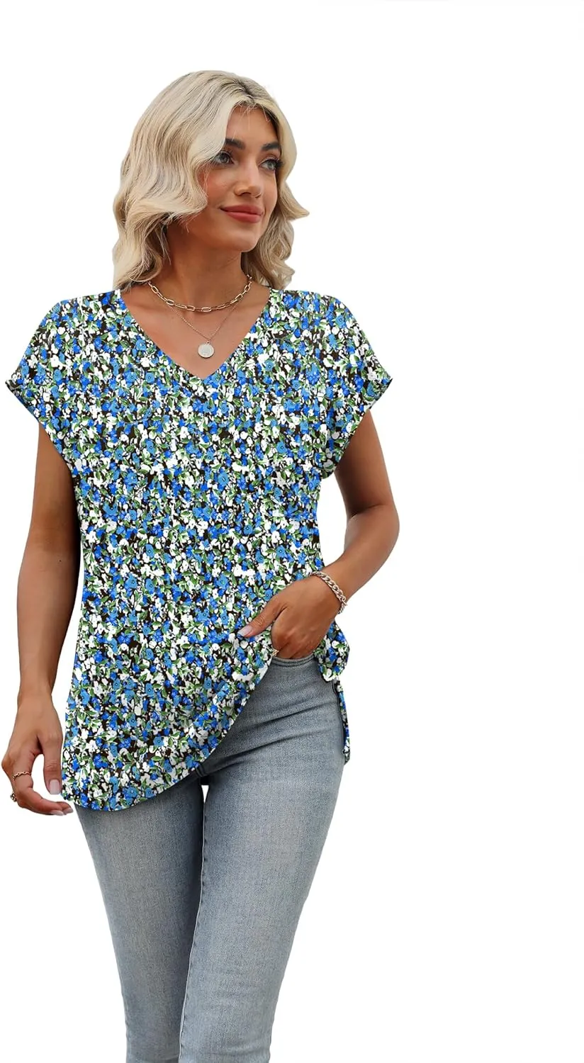 SAMPEEL Womens Summer Tops 2025 Cap Sleeve Trendy Tank Tops V Neck Loose Fit Shirts