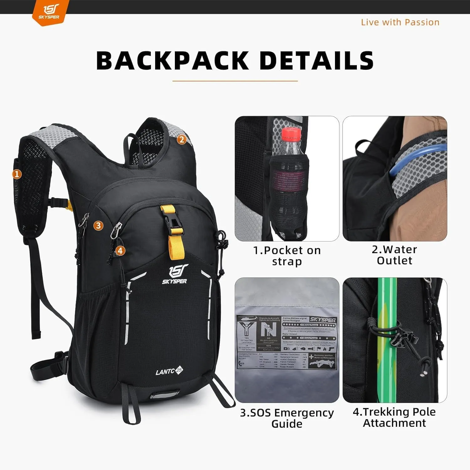 SKYSPER Small Hiking Backpack - 25L Travel Daypack Lightweight Bag Water Resistant Hiking Backpacks for Women Men