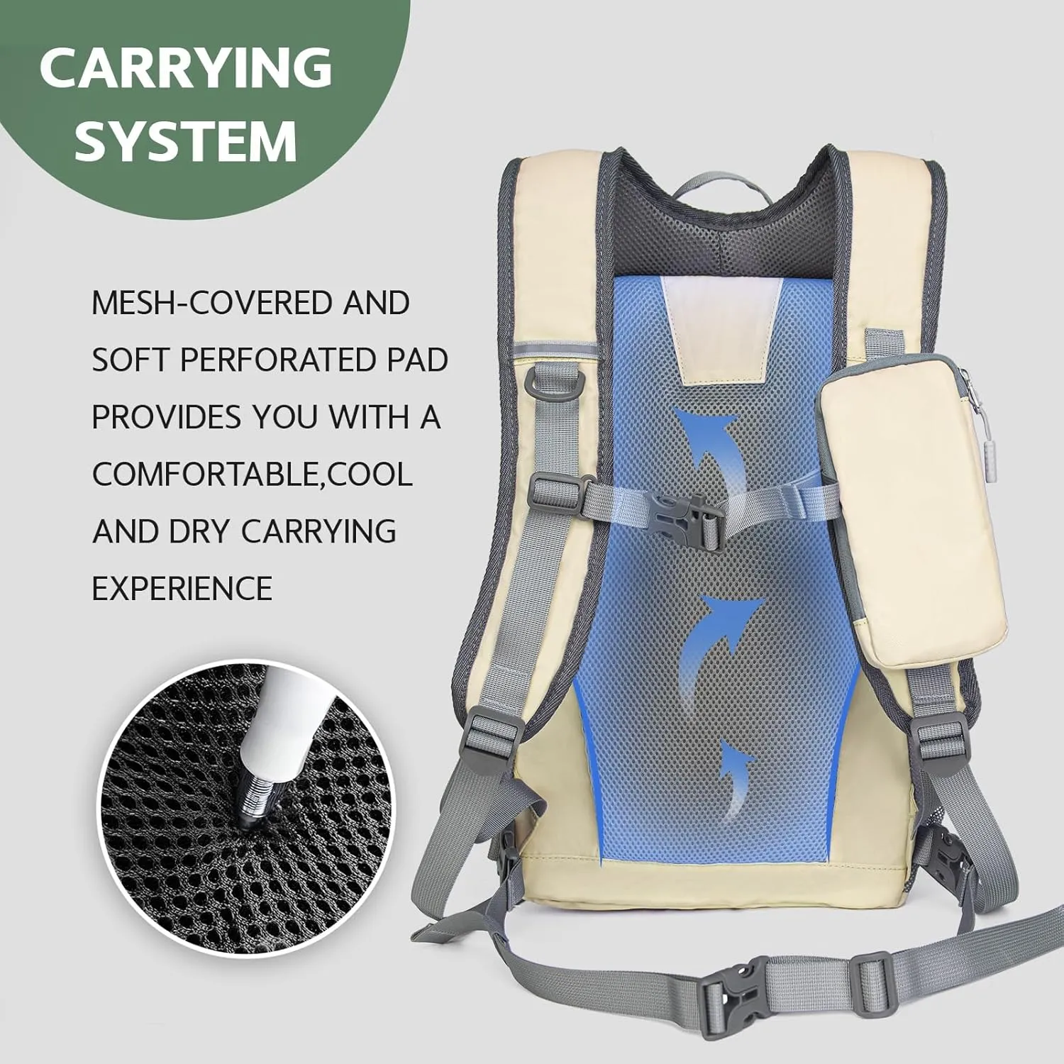 Small Hiking Backpack, 20L Lightweight Travel Backpack with Phone Pocket, Hiking Daypack for Women Men,Beige