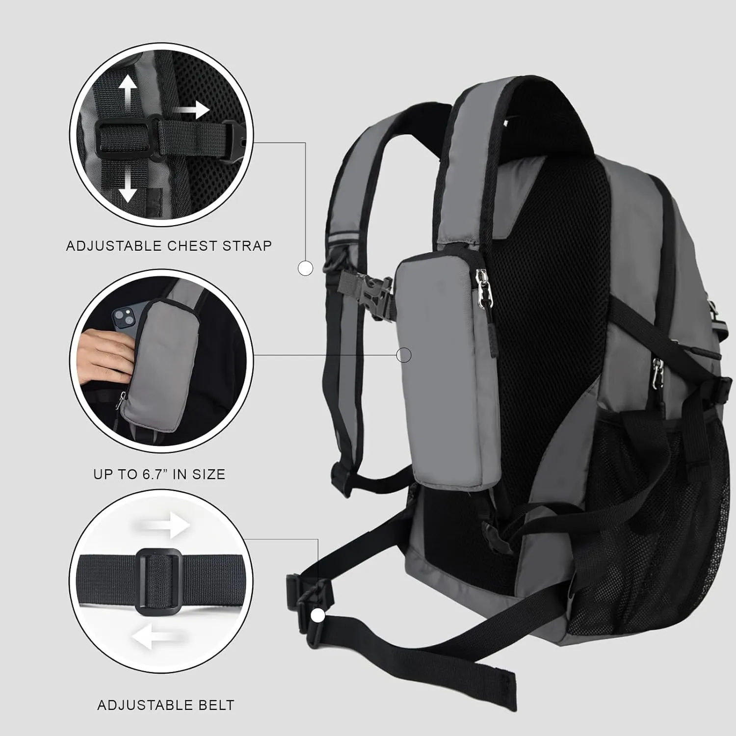 Small Hiking Backpack, 20L Lightweight Travel Backpack with Phone Pocket, Hiking Daypack for Women Men,Grey
