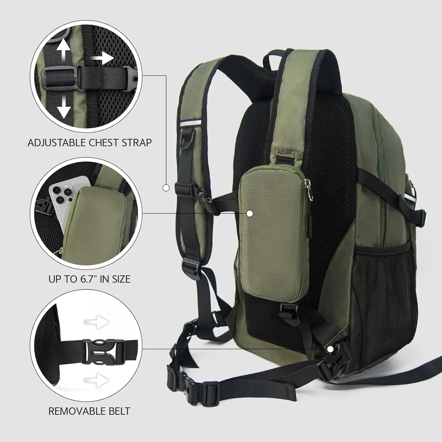 Small Hiking Backpack, 20L Lightweight Travel Backpack with Phone Pocket, Hiking Daypack for Women Men,Olive green