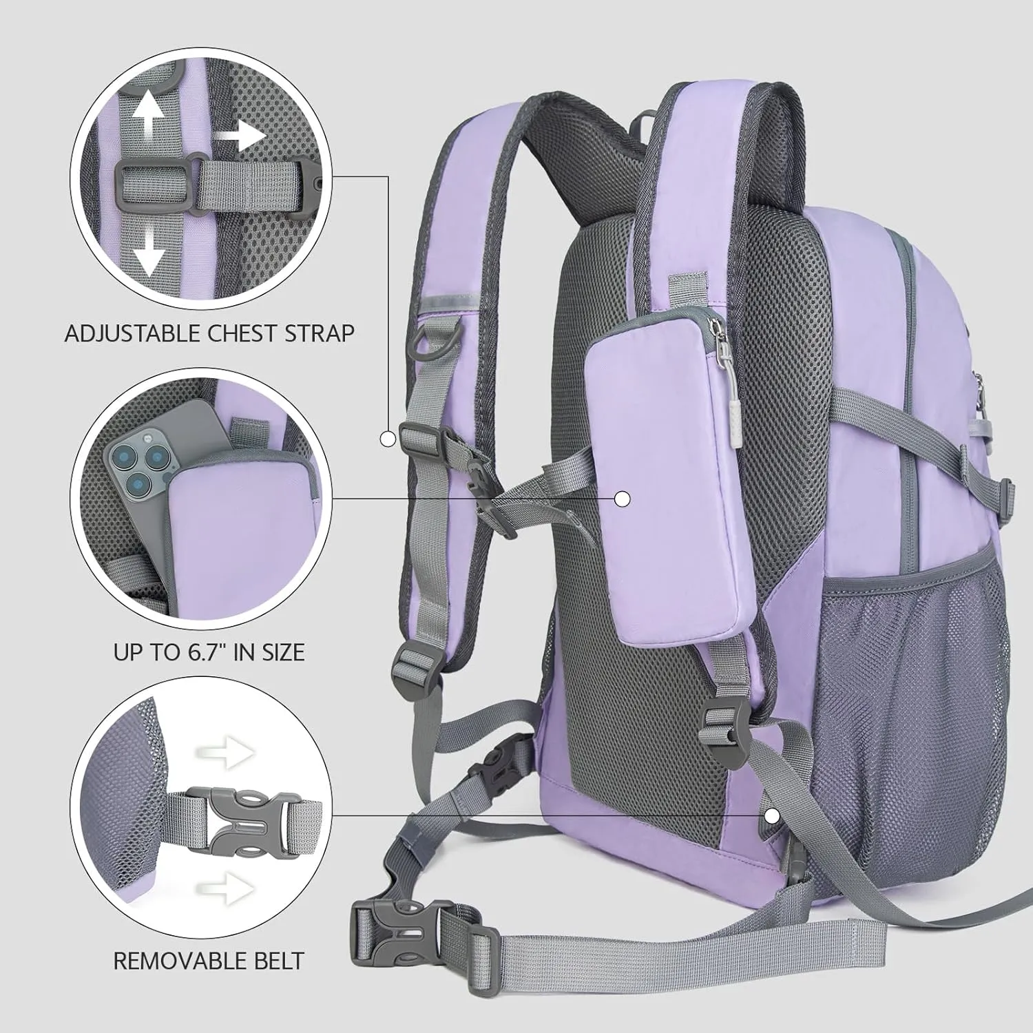 Small Hiking Backpack, 20L Lightweight Travel Backpack with Phone Pocket, Hiking Daypack for Women Men,Purple