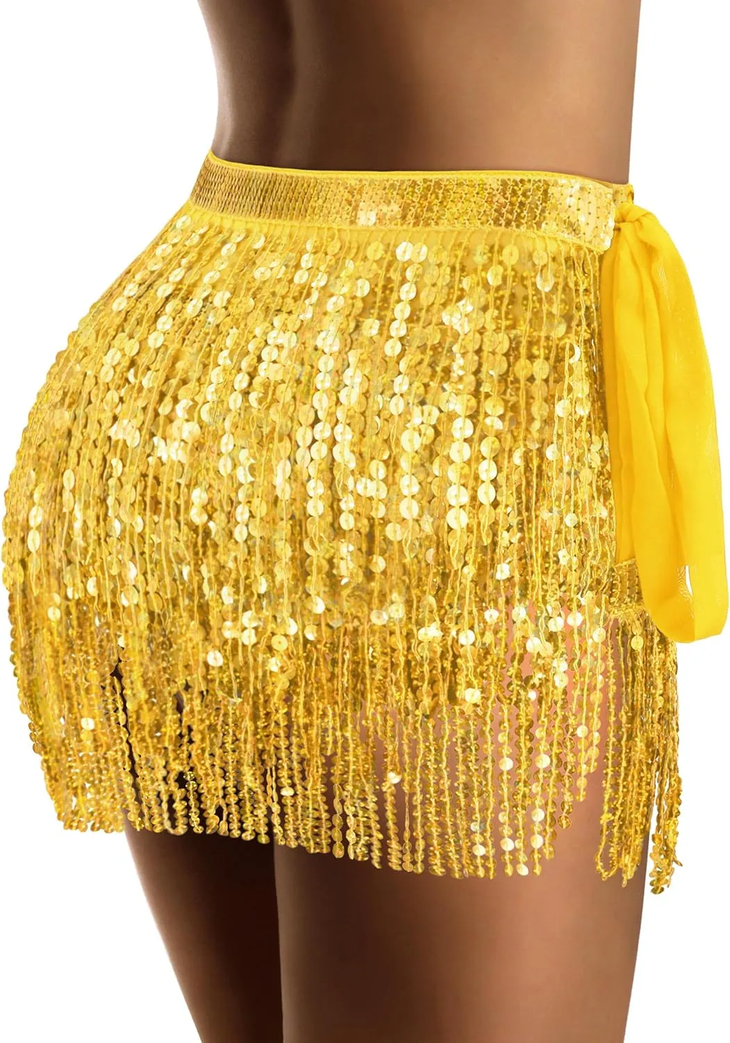 Sparkly Sequin Skirt for Women - Glitter & Fringe, Tassel Rave & Belly Dance Wrap Skirt