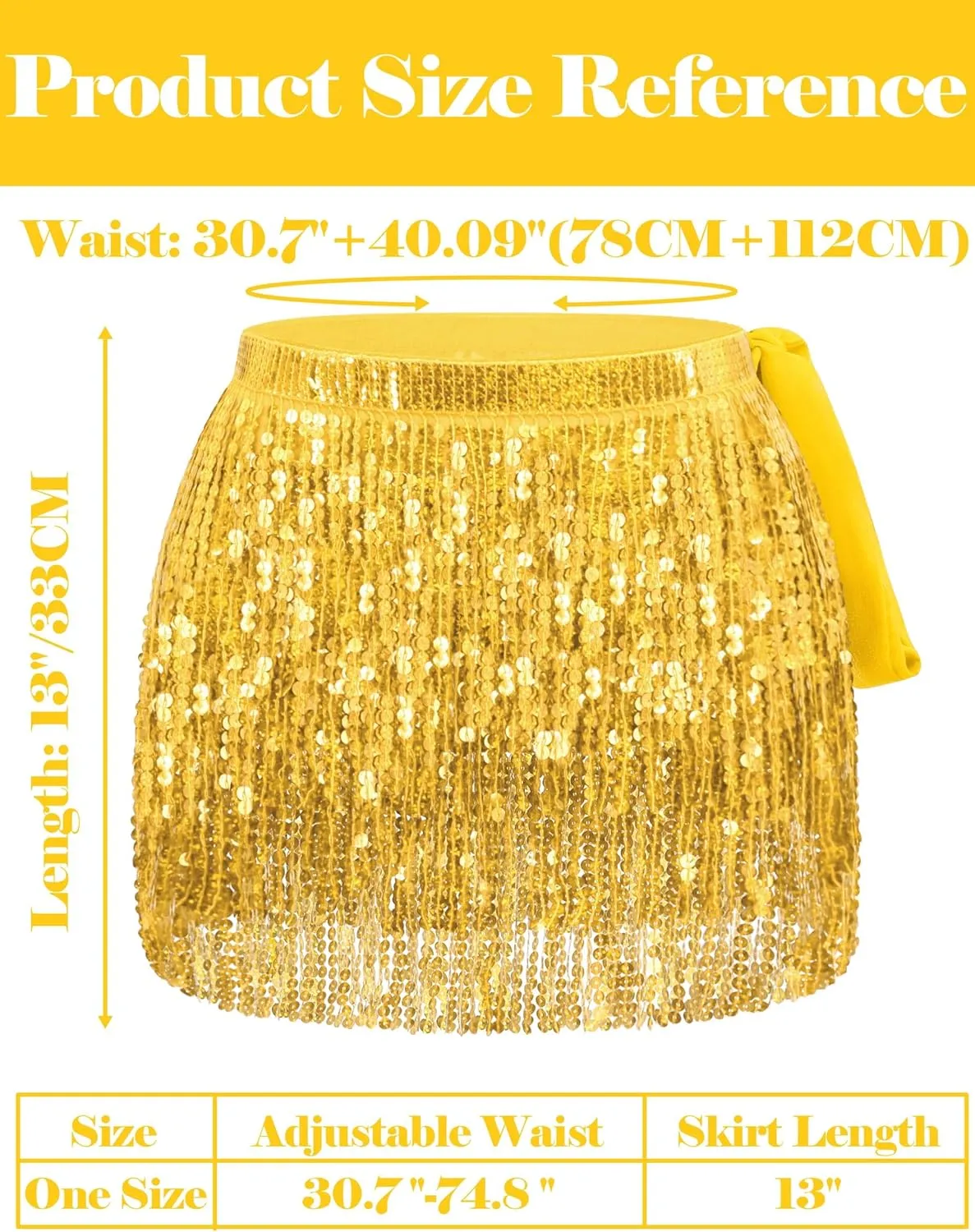 Sparkly Sequin Skirt for Women - Glitter & Fringe, Tassel Rave & Belly Dance Wrap Skirt