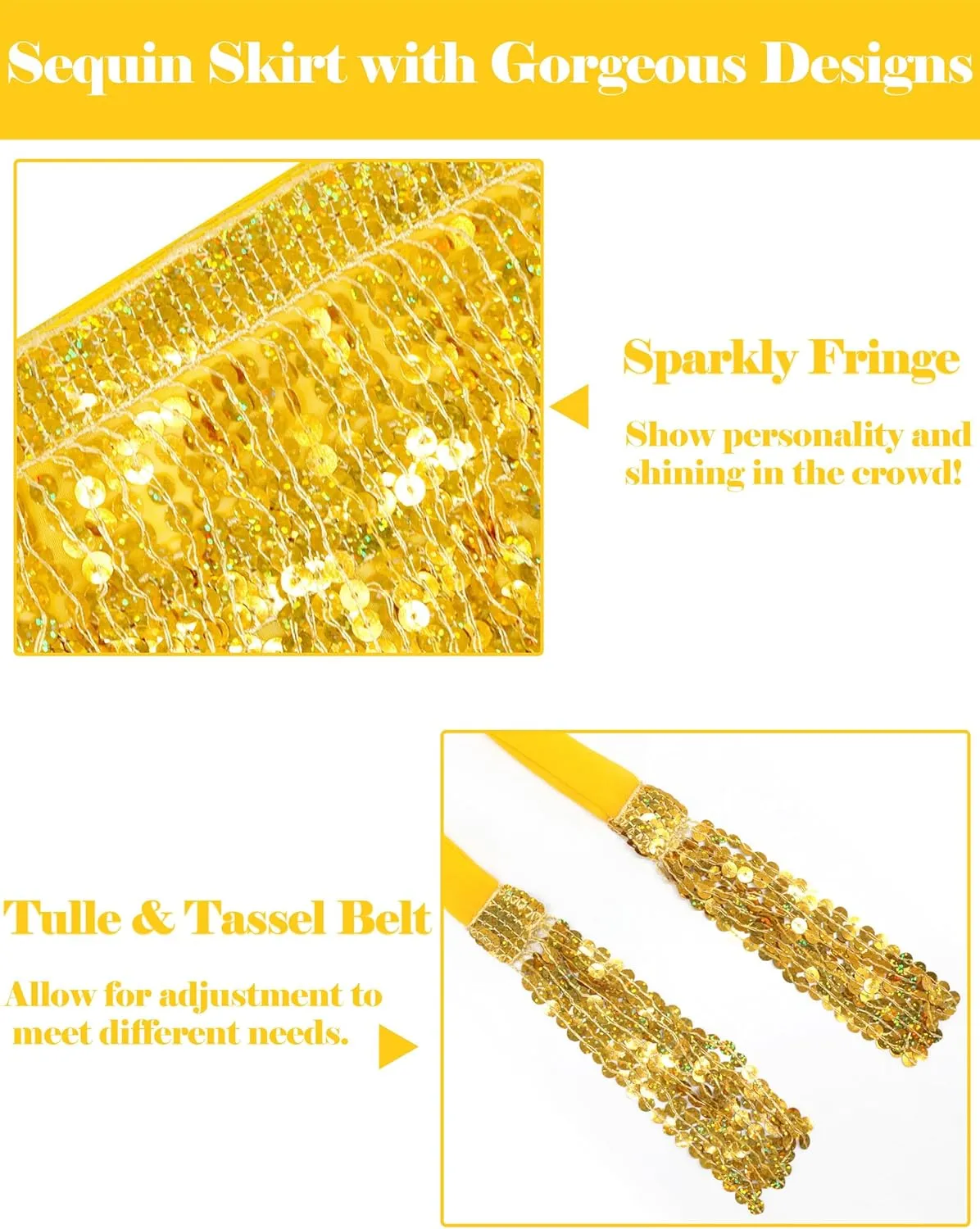 Sparkly Sequin Skirt for Women - Glitter & Fringe, Tassel Rave & Belly Dance Wrap Skirt