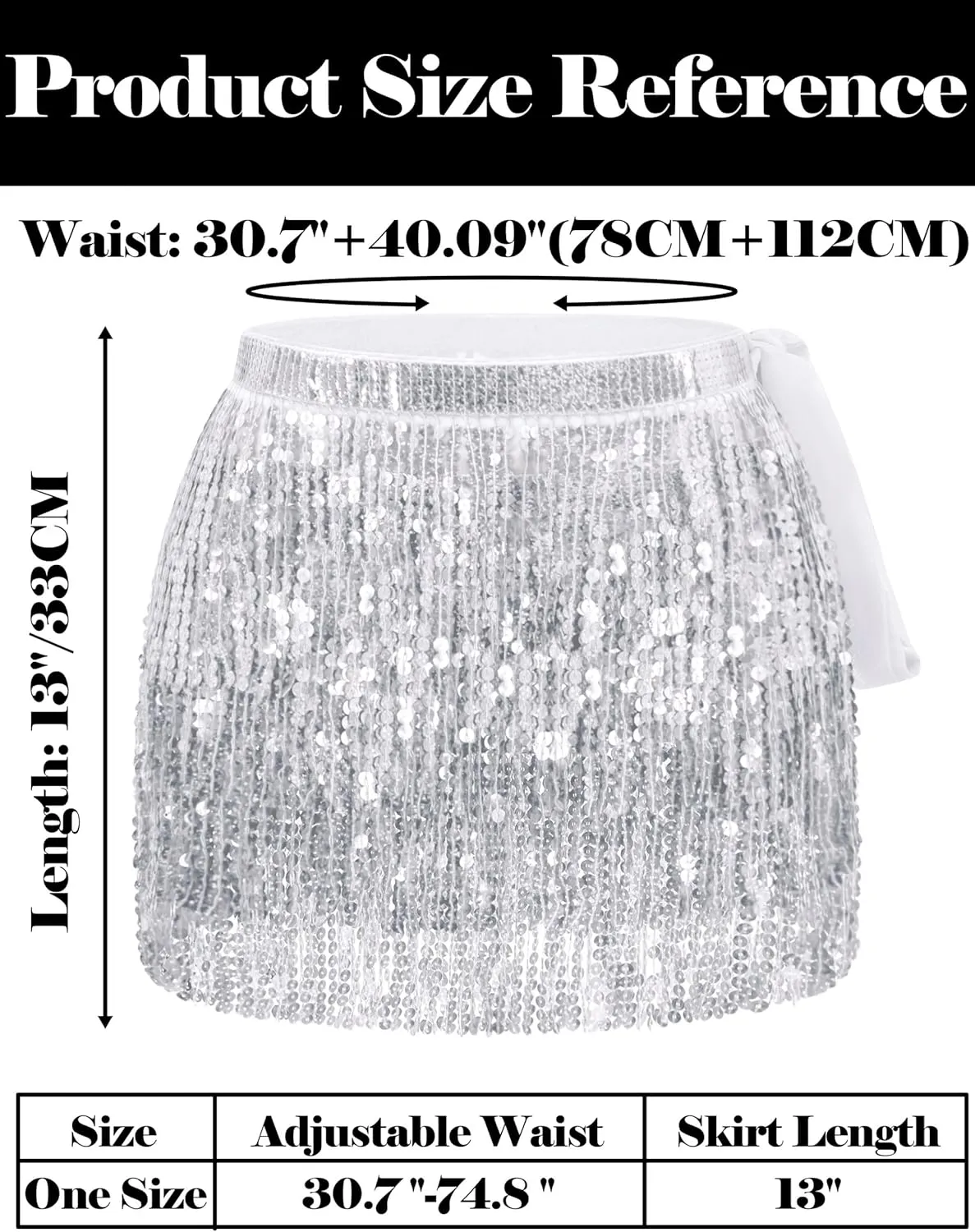 Sparkly Sequin Skirt for Women - Glitter & Fringe, Tassel Rave & Belly Dance Wrap Skirt