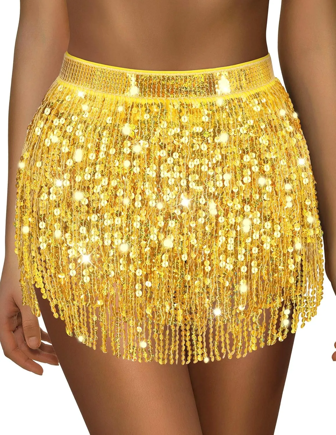 Sparkly Sequin Skirt for Women - Glitter & Fringe, Tassel Rave & Belly Dance Wrap Skirt