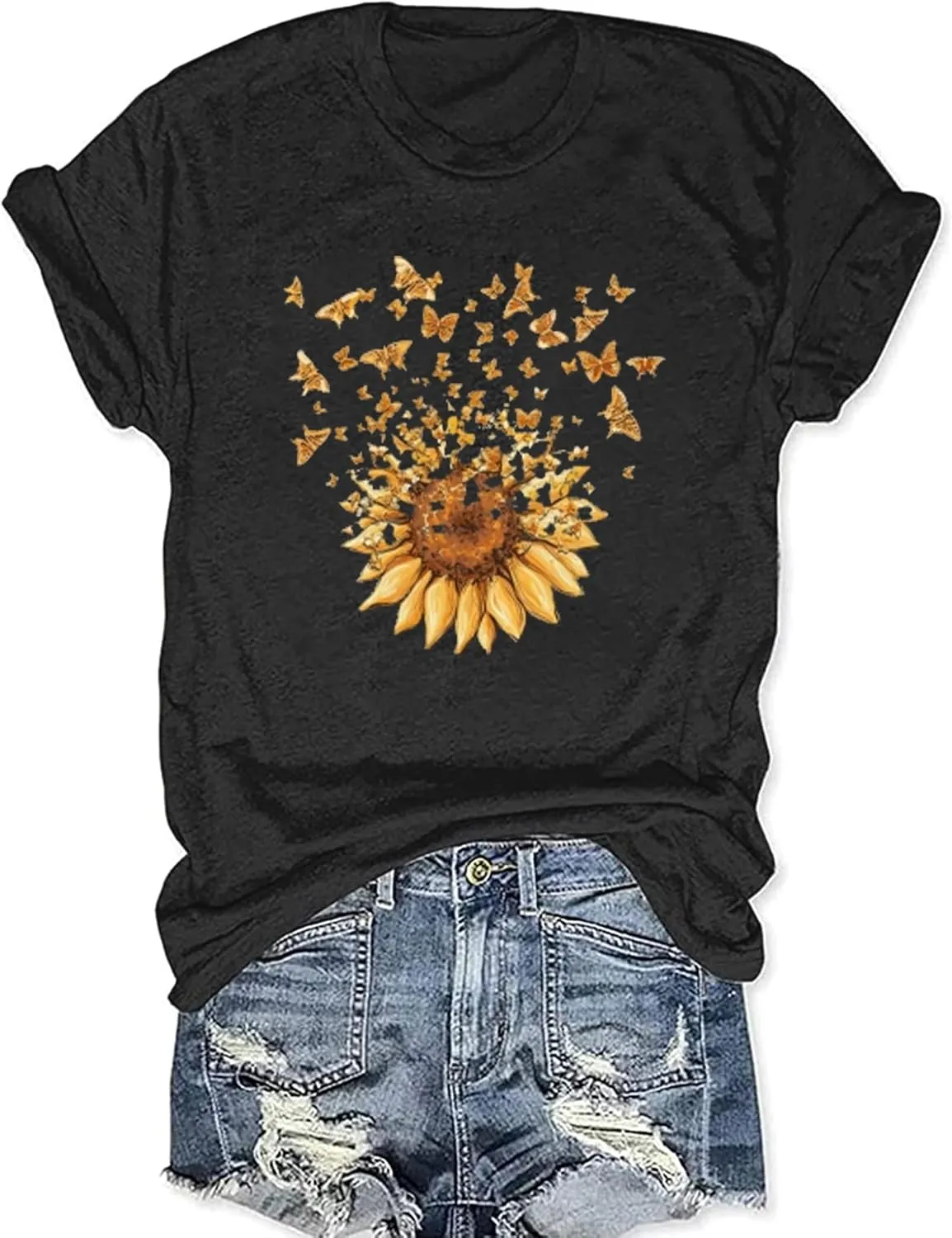 Sunflower Shirts for Women Cute Sunflower Graphic Print Tshirt Summer Casual Short Sleeve Tee Tops