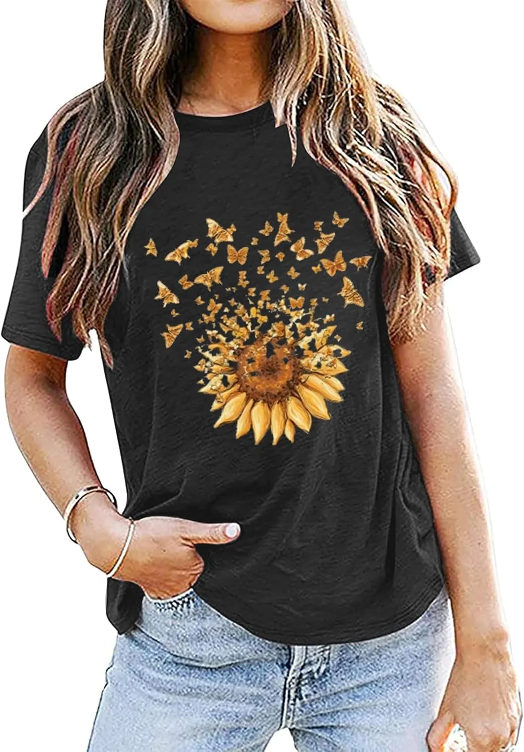 Sunflower Shirts for Women Cute Sunflower Graphic Print Tshirt Summer Casual Short Sleeve Tee Tops