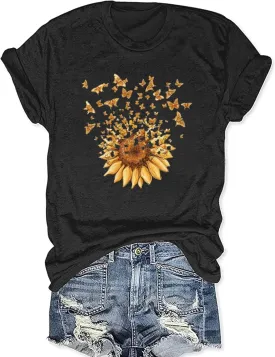 Sunflower Shirts for Women Cute Sunflower Graphic Print Tshirt Summer Casual Short Sleeve Tee Tops