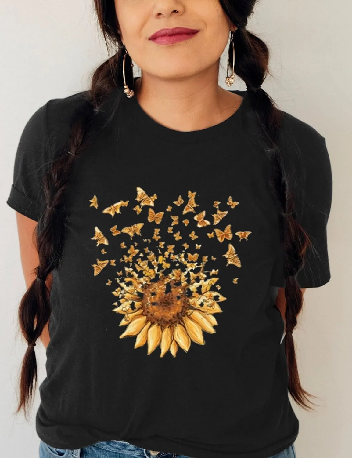 Sunflower Shirts for Women Cute Sunflower Graphic Print Tshirt Summer Casual Short Sleeve Tee Tops