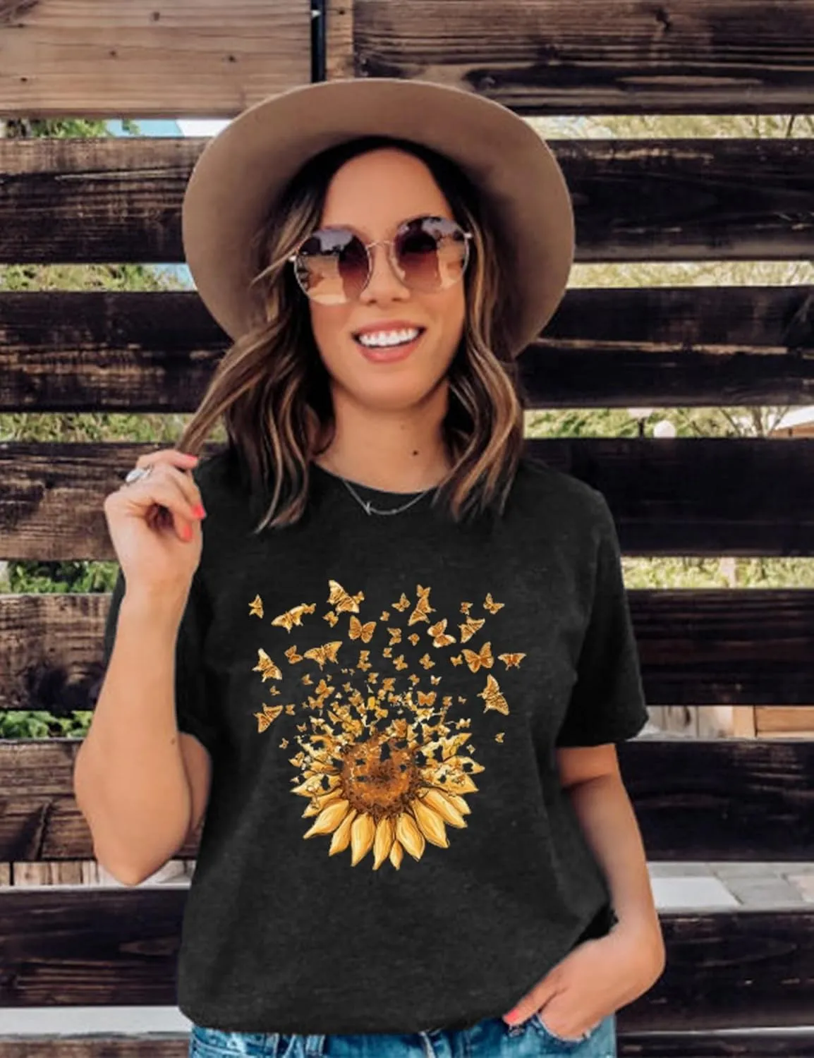 Sunflower Shirts for Women Cute Sunflower Graphic Print Tshirt Summer Casual Short Sleeve Tee Tops