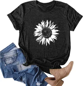 Sunflower Shirts Women Sunflower Printed Tee Shirts Inspirational Tees Shirt Vintage Casual Short Sleeve Tops